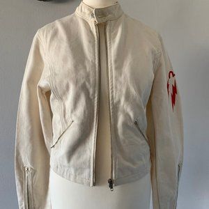 Evisu Off-white Bomber in Denim (S)  - FL-JK-014